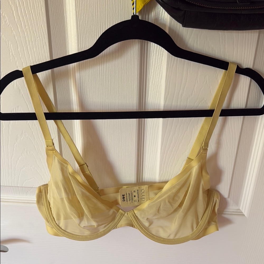 CUUP Yellow Underwire Bra with Mesh Overlay